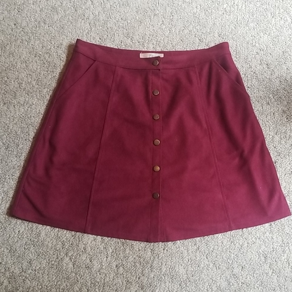 Andree by Unit Dresses & Skirts - Burgundy Suede Mini Skirt with Snaps